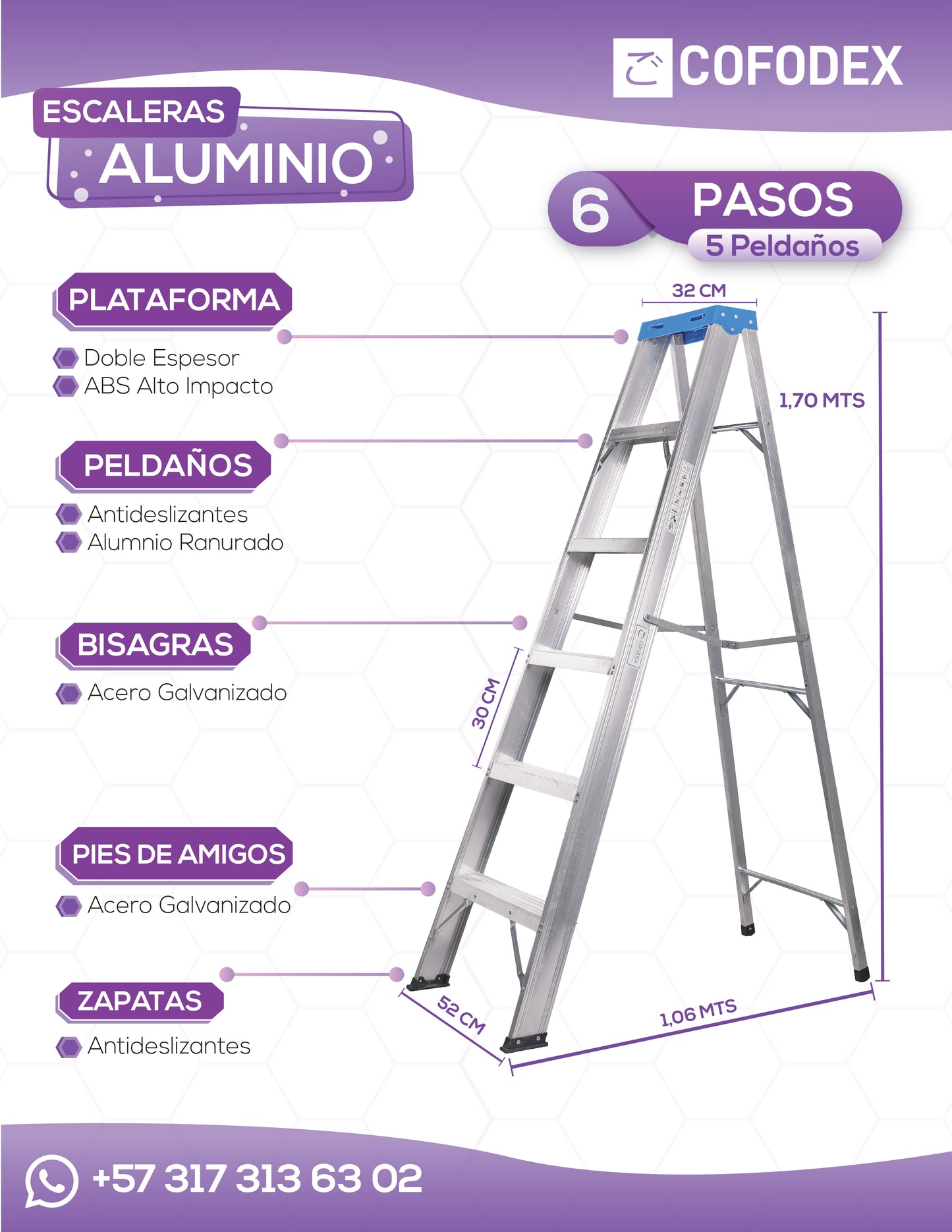 ESCALERA EN ALUMINIO 6 PASOS - 5 PELDAÑOS