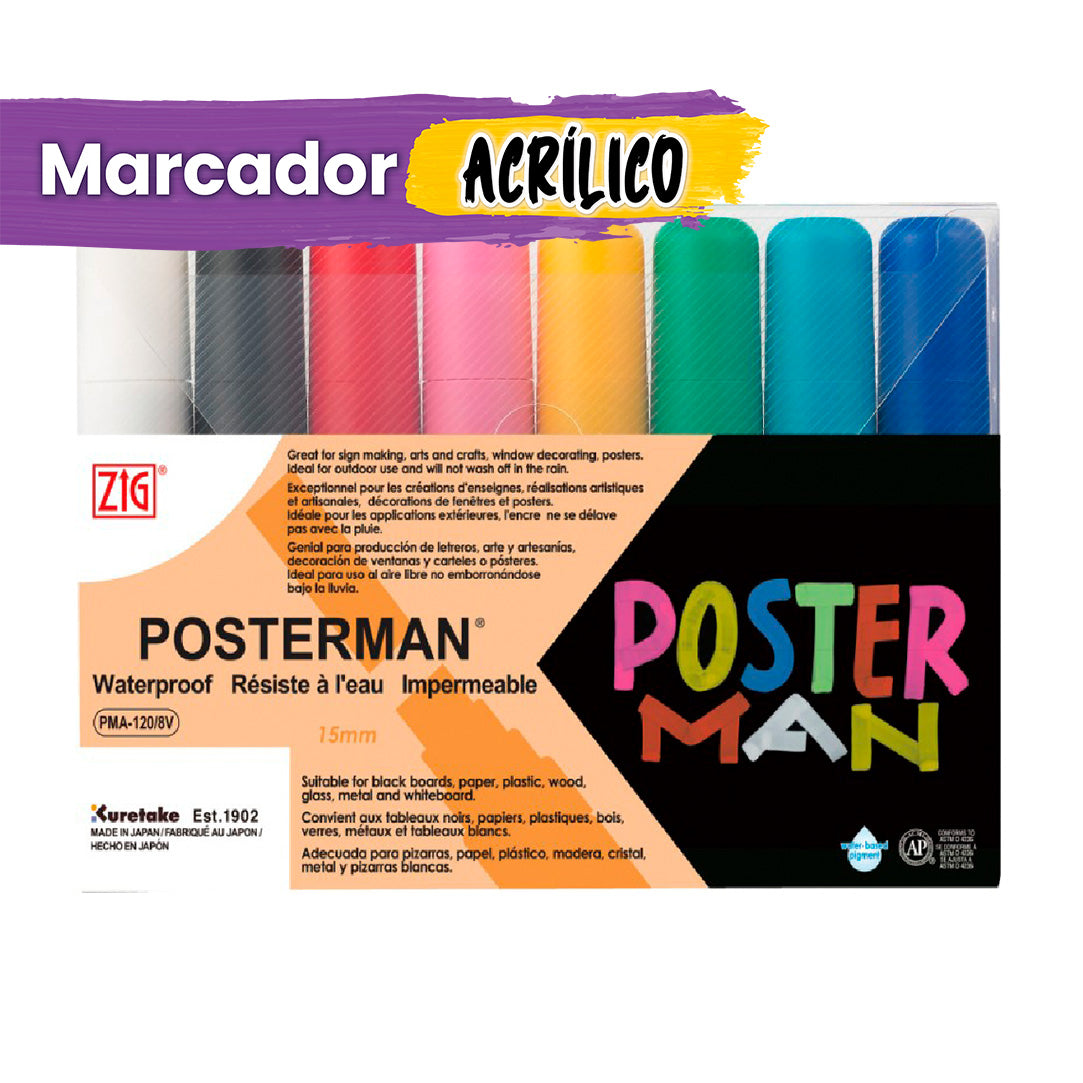 KIT MARCADORES POSTERMAN ORIGINAL PMA-120/8V