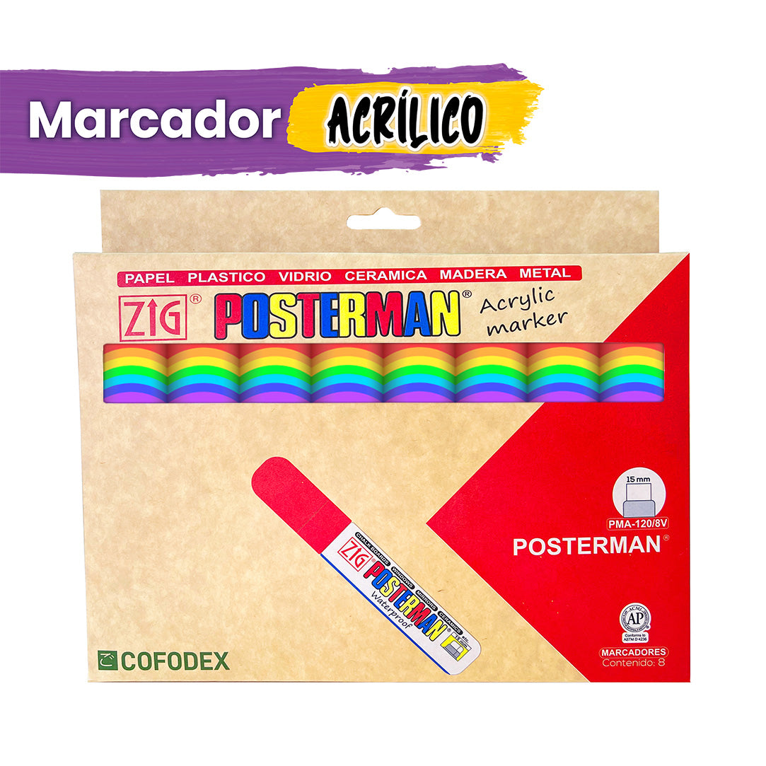 KIT MARCADORES POSTERMAN COLORES PERSONALIZADOS PMA-120/8V*