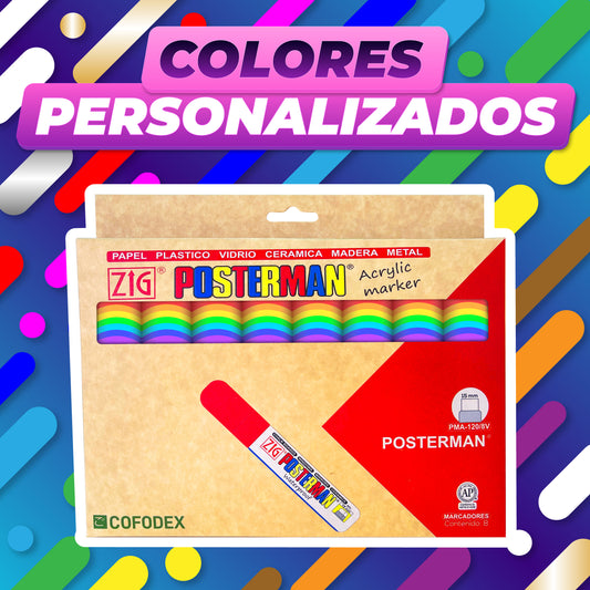 KIT MARCADORES POSTERMAN COLORES PERSONALIZADOS PMA-120/8V*