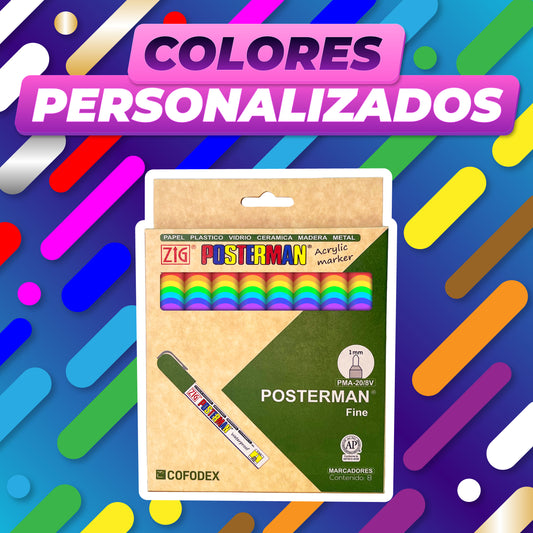 KIT MARCADORES POSTERMAN COLORES PERSONALIZADOS PMA-20/8V*