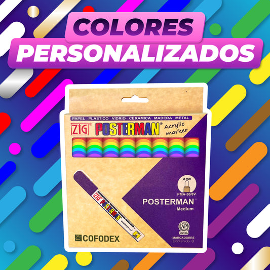 KIT MARCADORES POSTERMAN COLORES PERSONALIZADOS PMA-30/8V*