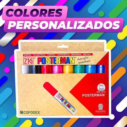 KIT MARCADORES POSTERMAN COLORES PERSONALIZADOS PMA-120/8V*