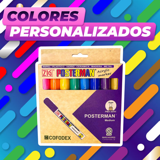 KIT MARCADORES POSTERMAN COLORES PERSONALIZADOS PMA-30/8V*