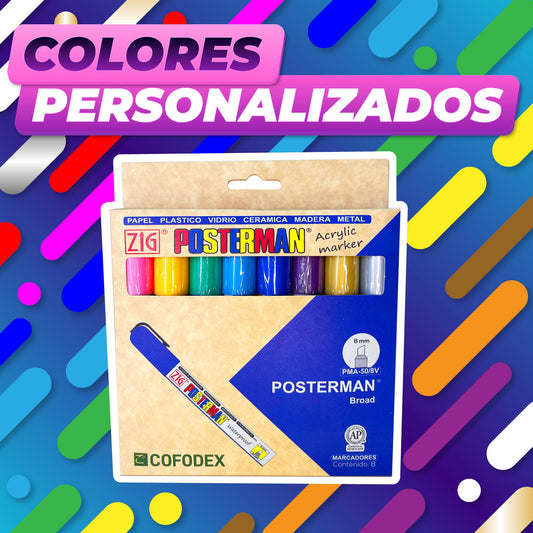 KIT MARCADORES POSTERMAN COLORES PERSONALIZADOS PMA-50/8V*